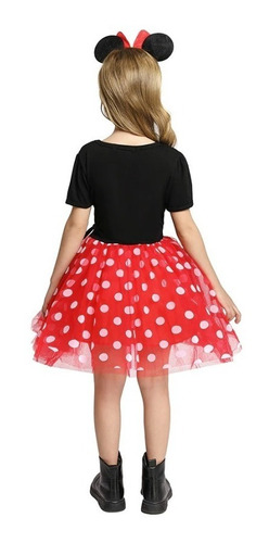 Imagem 3 de 9 de Vestido Infantil Minnie Luxo Com Arco Saia Voal E Laço Cetim