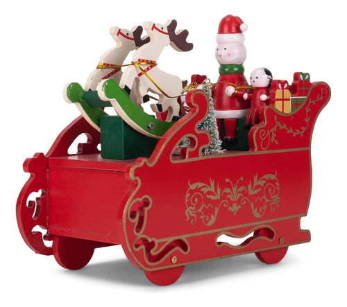 Cabaña Garden Santa Sleigh Reindeer Red Wood Musi De 7 Pulga