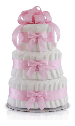 Classic Pastel Baby Shower Diaper Cake 3 Tier Rosa