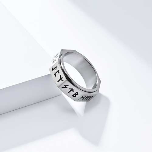 Anillo Acero Titanio Vikingo Nordico Giratorio 8 Lados A309
