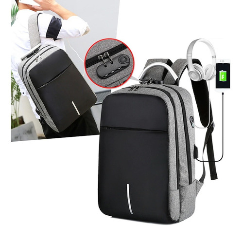 Imagen 10 de 10 de Mochila Urbana Escolar Porta Notebook Unisex Con Puerto Usb