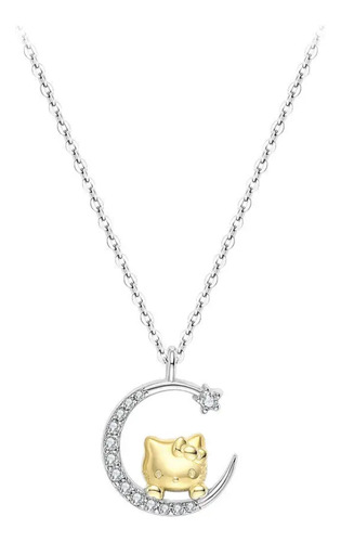 Collar De Hello Kitty De Llave Y Luna Cristales Brillantes