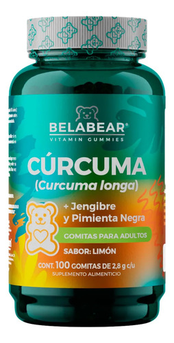 Cúrcuma Jengibre Pimienta Negra 100 Gomitas Limón Belabear