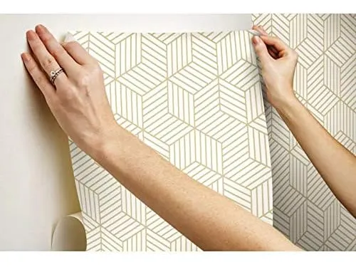 Papel Pintado Geométrico Blanco Y Dorado Peel And Stick...