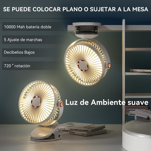 Ventilador Escritorio Recargable Portatil Luz 5 Velocidades