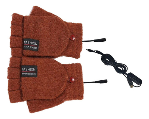 Winter Usb Heating Half Finger Gloves Mitten Mitten With