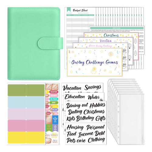 Carpeta A6 Para Agenda + Folios Y Accesorios Verde Menta