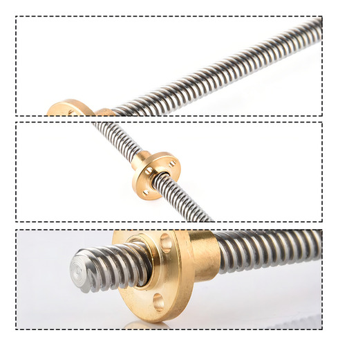 Pomya 8mm Rosca Roscada Trapezoidal Acero Inoxidable Varilla Roscada Tornillo De Avance Y Tuerca De Latón Para Impresora 3d(300mm)