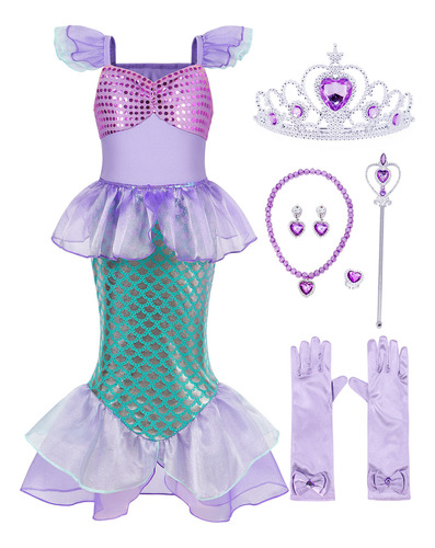 Vestido De Sirenita Ariel Princesa Vestido Para Fiesta Cumpleaños Día Del Niño Halloween Navidad Cosplay Disfraz