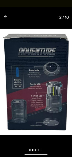 Farol Adventure Led Recargable Usb - Solar - Pilas 300 Lm Gris Oscuro