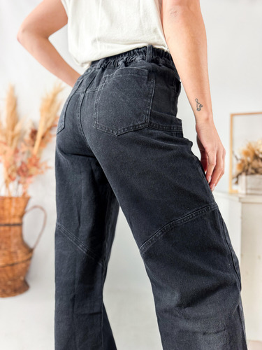 Pantalon Lulyna T/jean Mujer Wide Leg C/elastico En Cintura