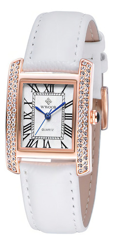 Relógios de quartzo com diamante quadrado Wwoor Fashion, pulseira vermelha, moldura rosa