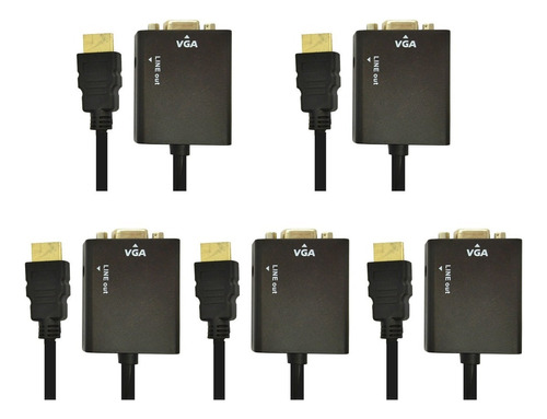 Kit 5 Cabo Adaptador Conversor Hdmi Vga C Áudio Pc Lt-283