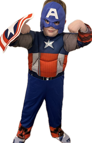 Disfraz Capitán América Musculoso Talle 3 Azul 3