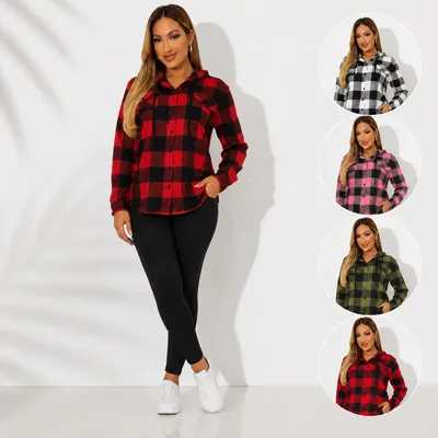 Blusa Camisa Xadrez Moda Feminina Contry Flanelada C/ Touca 