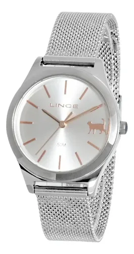 Kit Relogio Lince Feminino Prateado Gato Felino Lrmh277l34