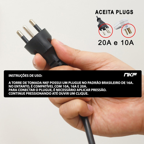 Torre 3 Tomadas Retrátil Multiplug Embutir 20a Antichoque