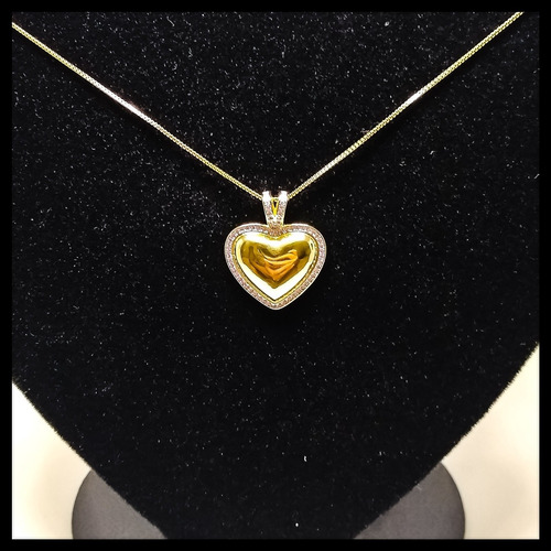 Conjunto Colar E Brinco Feminino Coração E Argola Com Pedra