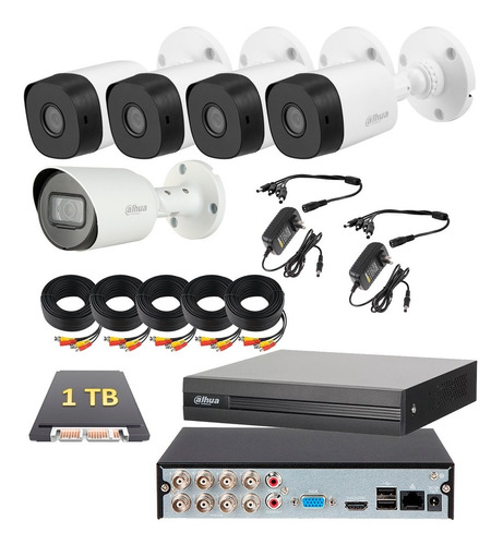 Kit Video Vigilancia 5 Cámaras 2 Mp Dahua 1 Tb 1 Microfonos