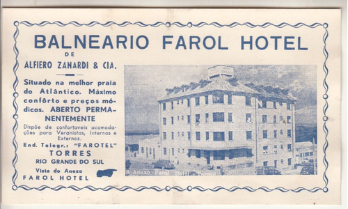 Brasil Antigua Tarjeta Del Hotel Farol En Balneario Torres 