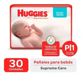 Pañales Huggies Supreme Care Talle P 30 unidades X 4 Pack