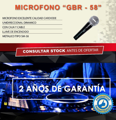 Micrófono Dinámico Gbr Sm-58 Vocal De Mano Con Cable
