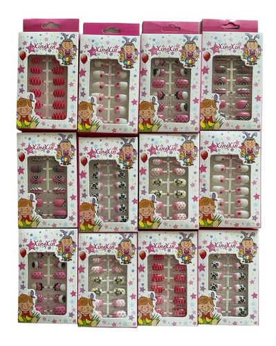 Uñas Decorativas Postizas Acrilico 12 Kits C/pegamento Niñas