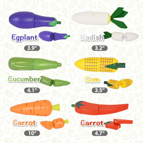 Juego De Juguetes De Madera Magnética Con Frutas Y Verduras Color