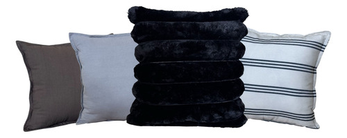 Combo X4 Almohadones Sillon Cama Tusor 40x40 Con Peludito Combo 5-29-30- Canelon Negro