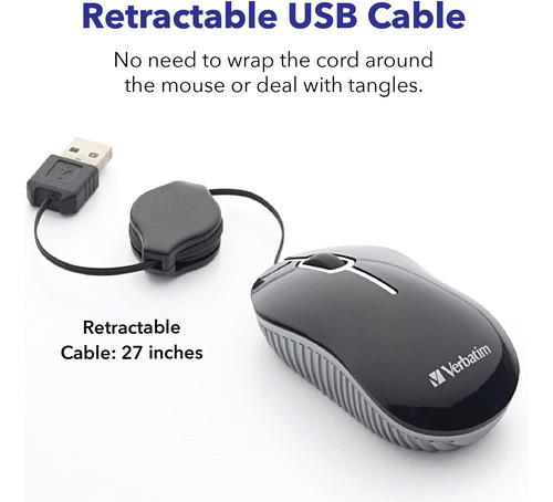 Ratón Óptico Mini Usb-a Con Cable Para Computadora Verbatim