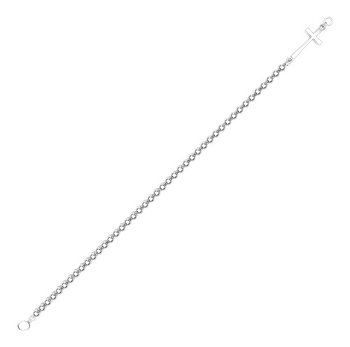 Imagen 2 de 10 de Pulsera Bolitas Cruz Plata .925 Mujer Agálea Joyería