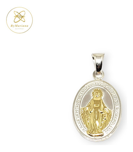 Dije Plata Y Oro Ovalado Medalla Milagrosa