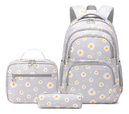 Mochila Escolar Con Estampado De Margaritas, 3 Uds., Conjunt
