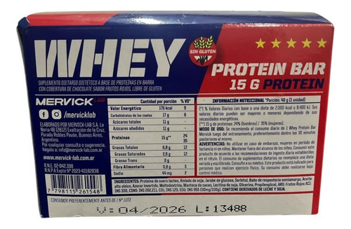 Mervicklab Whey Bar Frutos Rojos 12x46g Caja Frutos Rojos