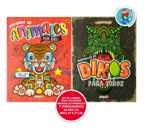 Set De 2 Libros Para Colorear Mandalas Animales Y Dinosaurio