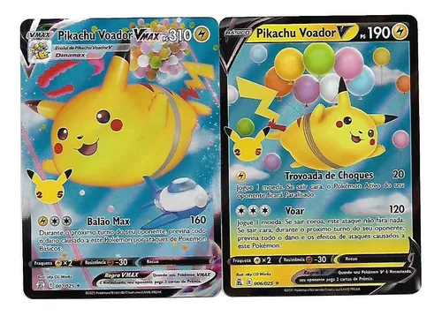Carta Pokemon Pikachu Voador V e Pikachu Voador VMax Celebrações