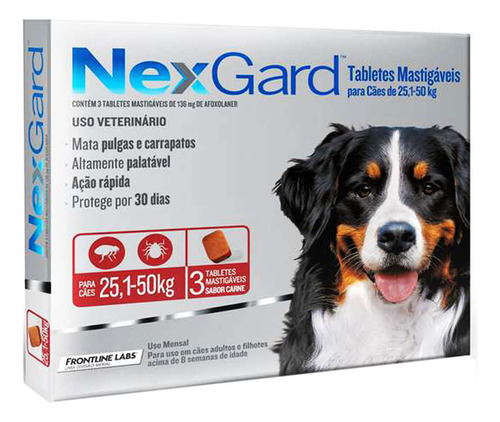 Antipulgas Nexgard Gg Cães 25,1 A 50kg 3 Tabletes Merial