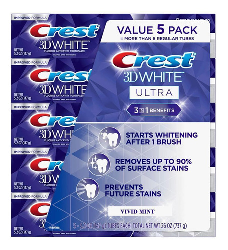 Crest 3d White Ultra 3 In 1 Whitening 147g Pack C/5 Unidades