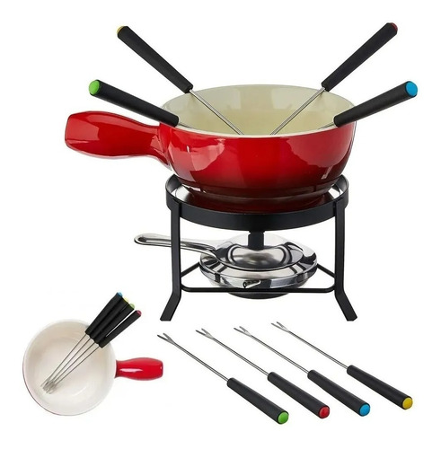 Conjunto De Fondue Brinox Cerâmica 8 Pç Vermelho N A