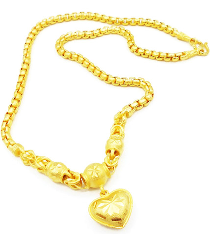 Corazón 22k 24k Thai Baht Chapado En Oro Amarillo Collar Lle