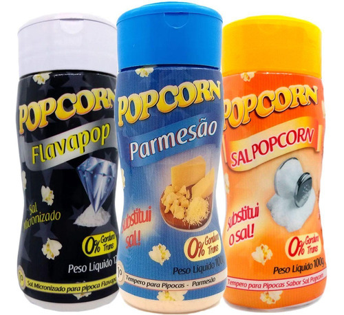 Combo 3 Temperos Pipoca Popcorn Parmesão, Flavapop Manteiga