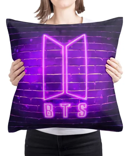 Cojin Decorativo Bts Logo Neon Diseño K-pop Grupo Art