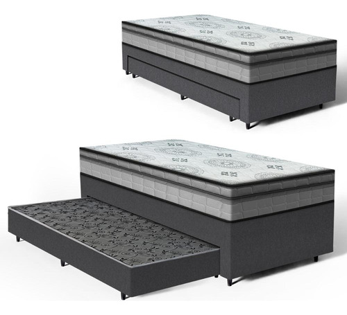 Box Com Colchão D33+auxiliar De Espuma Unique Lucas Home Cor Cinza