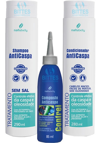 Kit Anticaspa Natubelly Cosmeticos Controle Caspa Oleosidade Cor de cabelo todas as cores