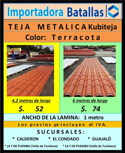 Imagen 1 de 10 de Teja Metalica Zinc Visera Tuberia Cable De Acero Gypsum T8
