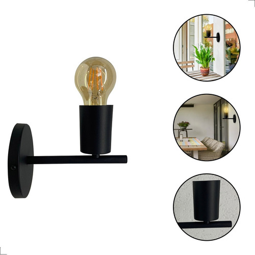 Arandela Parede Moderna Dourado Cabeceira Quarto Retrô E27 Estrutura Preto