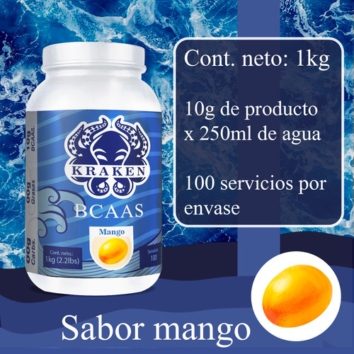 Aminoácidos Bcaas Polvo Kraken 1kg Sabores 100 Servicios Mango