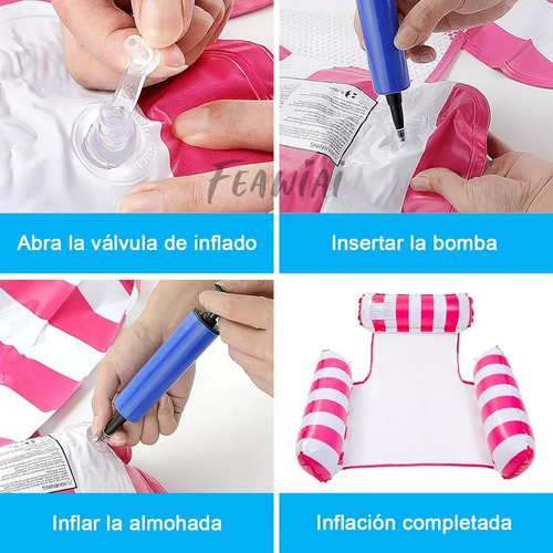 2pzs Hamaca Inflables,flotadores Para Alberca Con Inflador Rosa Y Azul