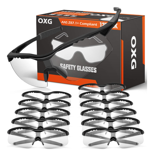 Oxg Paquete De 12 Gafas De Seguridad, Ansi Z87.1+ Resistent.