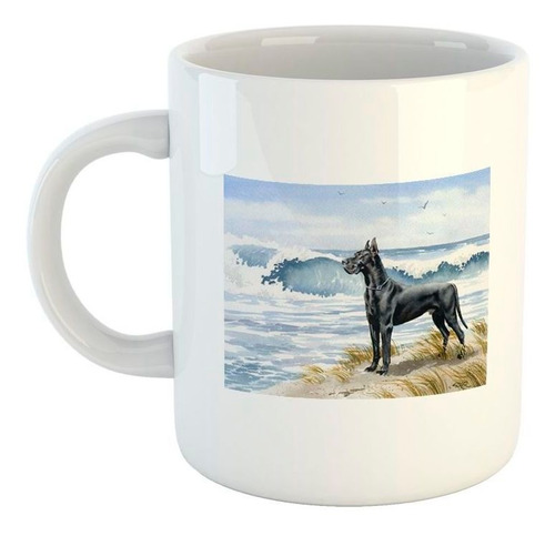 Taza De Ceramica Perro Gran Danes Playa Olas Mar